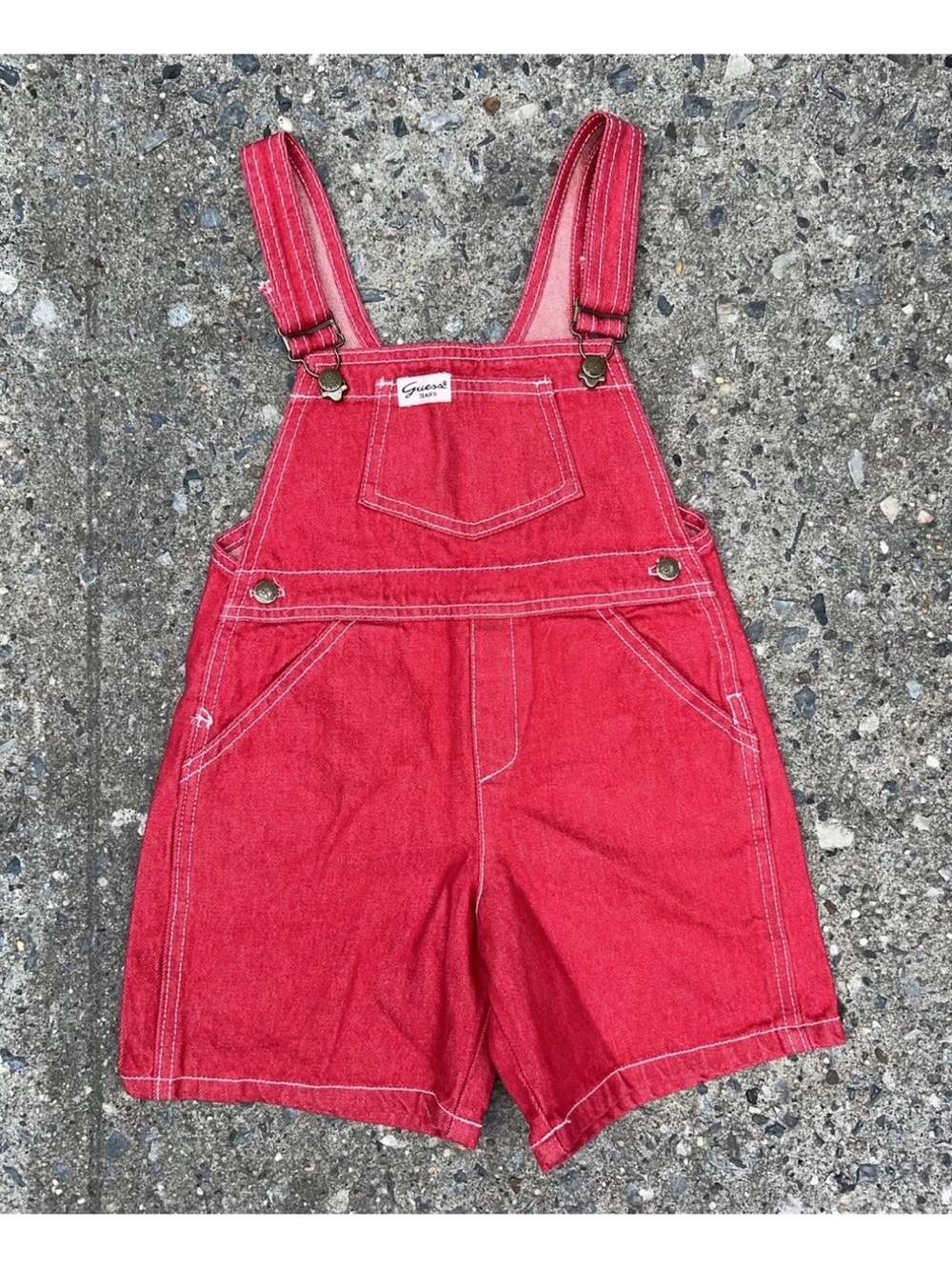 Vintage 90s Baby Guess Overalls Red Strawberry Denim Size 2Y Made In USA NWT‎